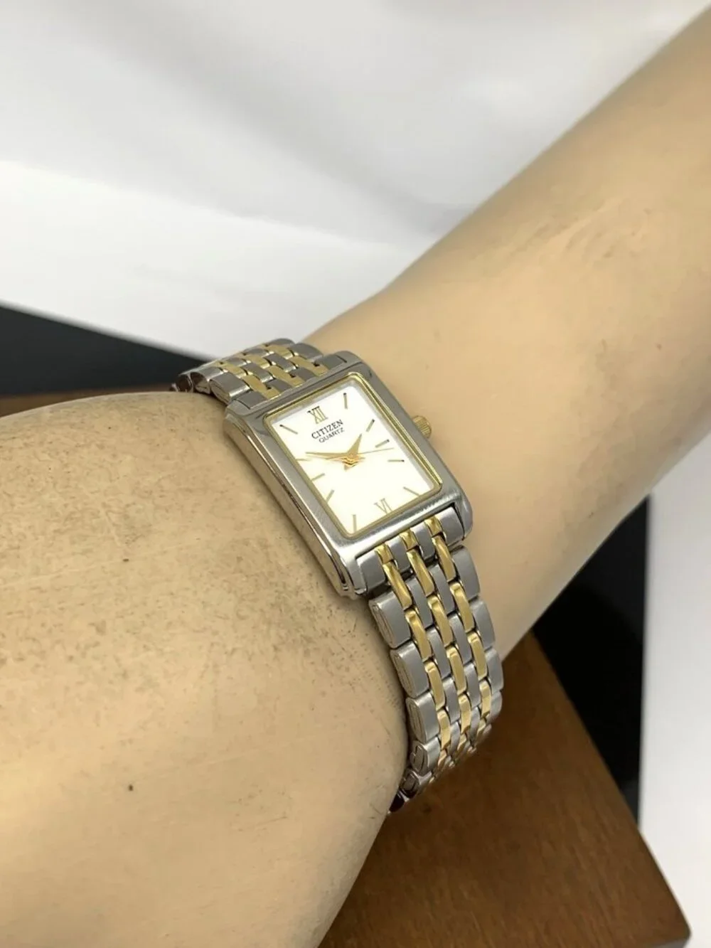 Citizen Women's Watch EJ5854-56A Quartz White Dial Two Tone Steel Tank Petite